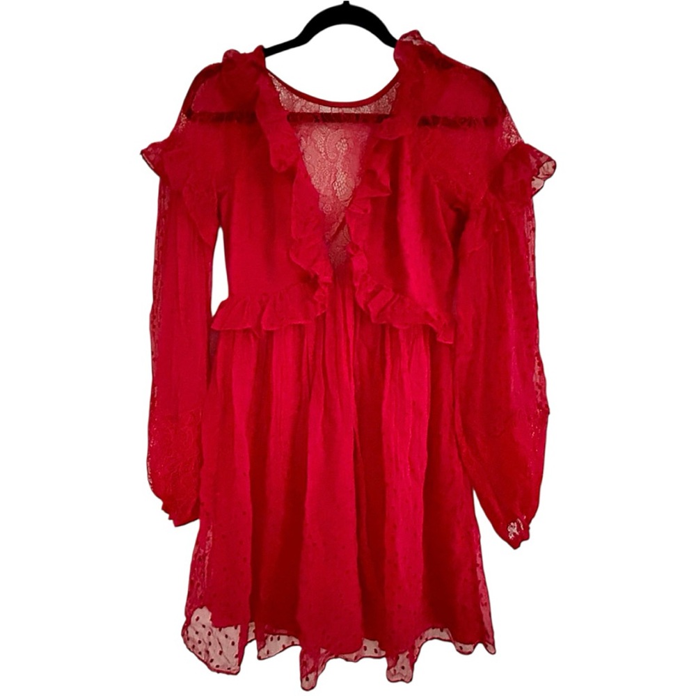 FREE PEOPLE Red Swiss Dot “Dotty” Mini Dress Size XS - Picture 5 of 10
